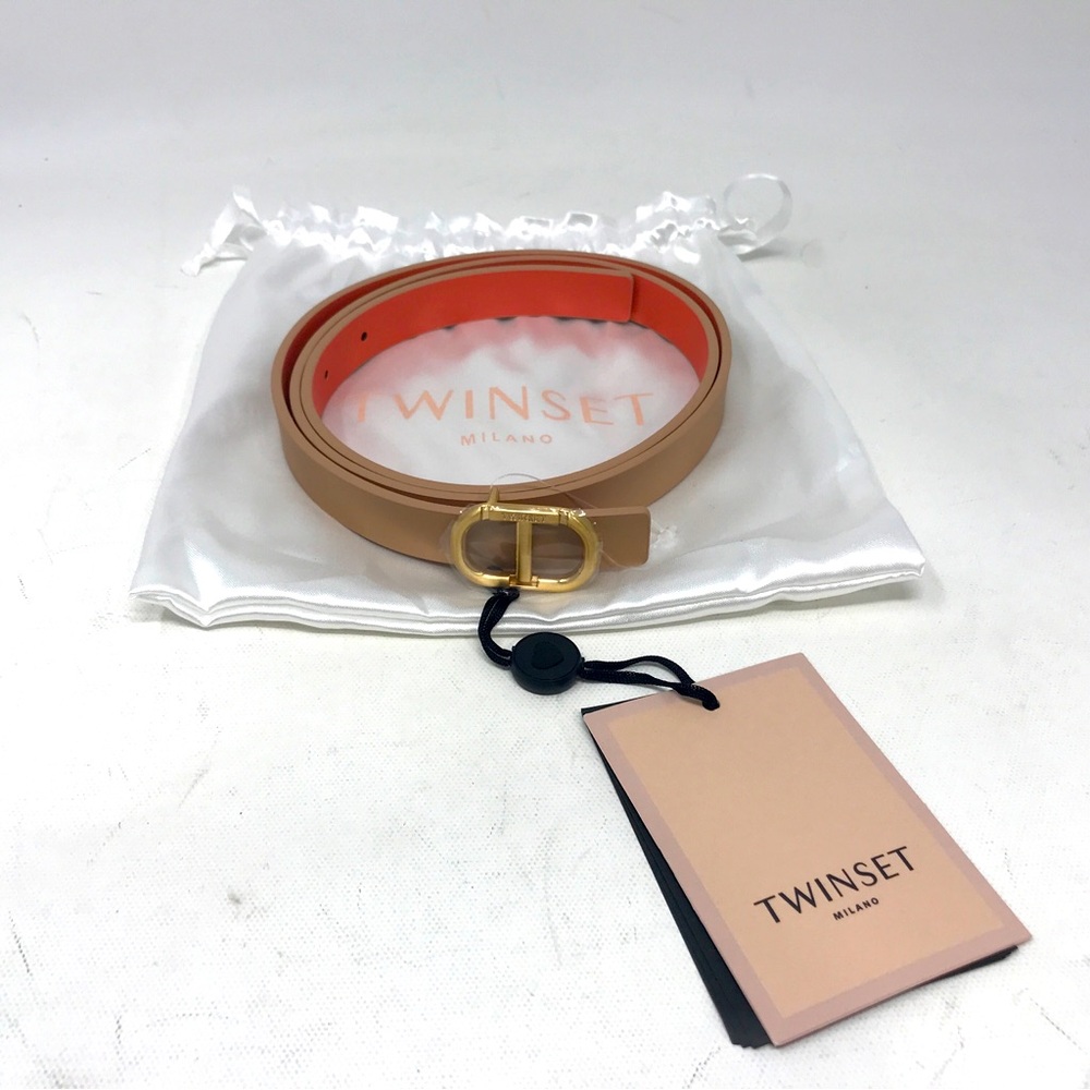Twinset Milano Oval Buckle Reversible Belt, Women's Size M -Rope Beige/Coralline